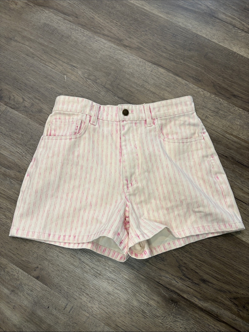 Faherty Pink & White Striped High-Rise Jean Shorts